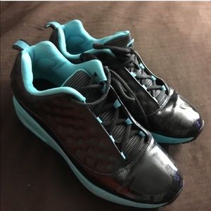 Black and blue Jordans